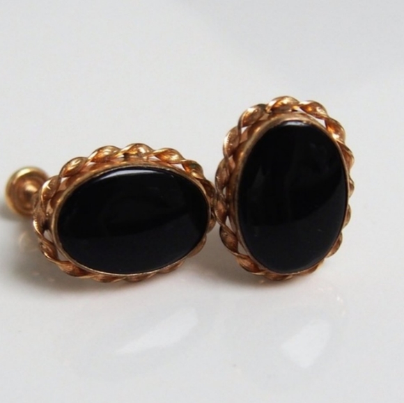 Vintage Jewelry - 1950s 12k GF Van Dell Black Onyx earrings
